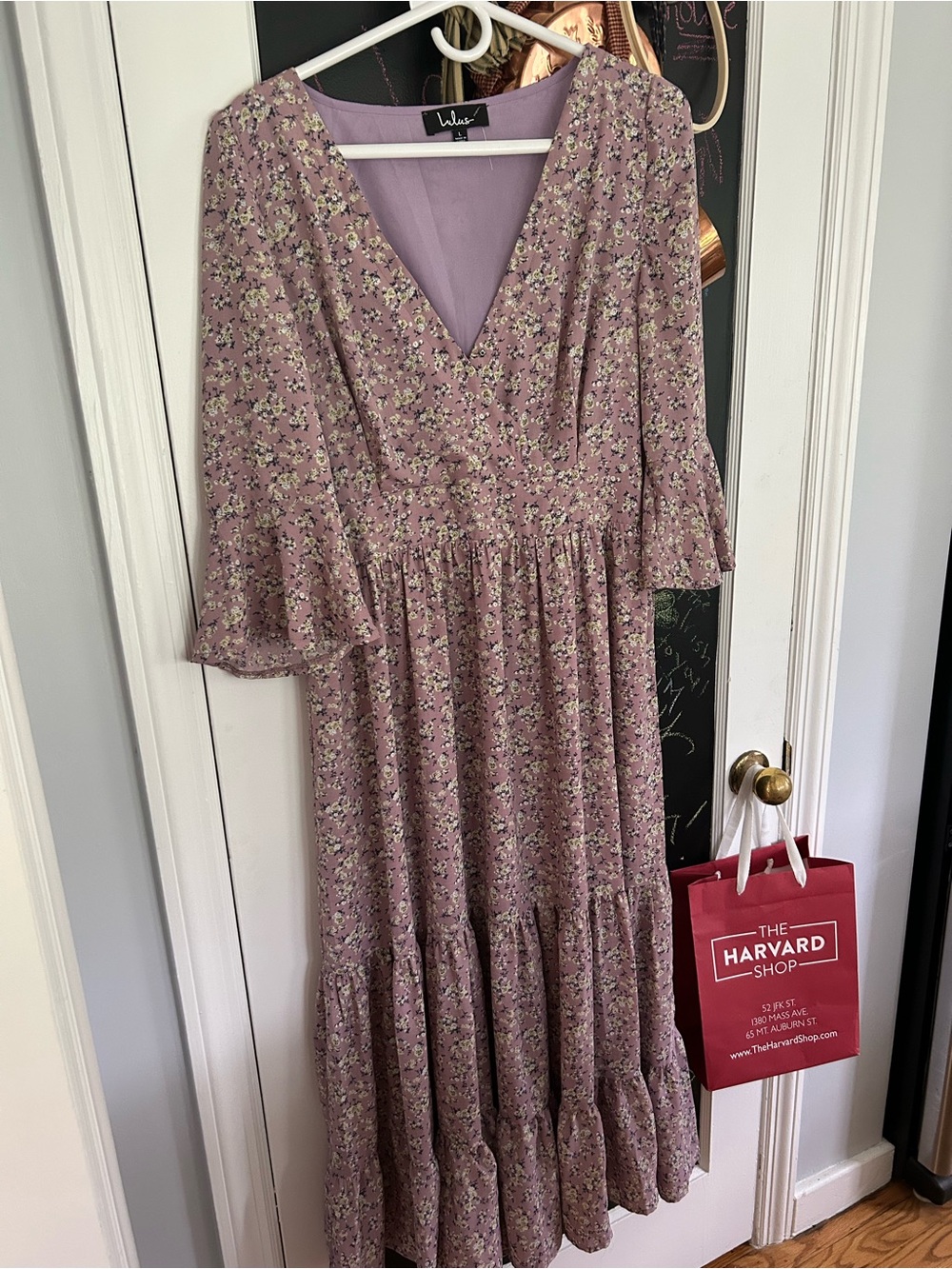 Lulu's Dusty Lavender Floral V-Neck Maxi Dress Size Large